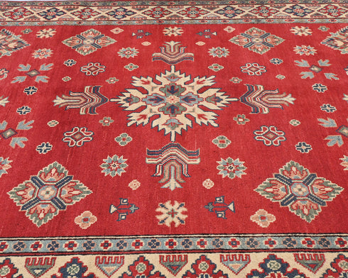 5x7 Red Kuba Afghan Hand Knotted Wool Area Rug